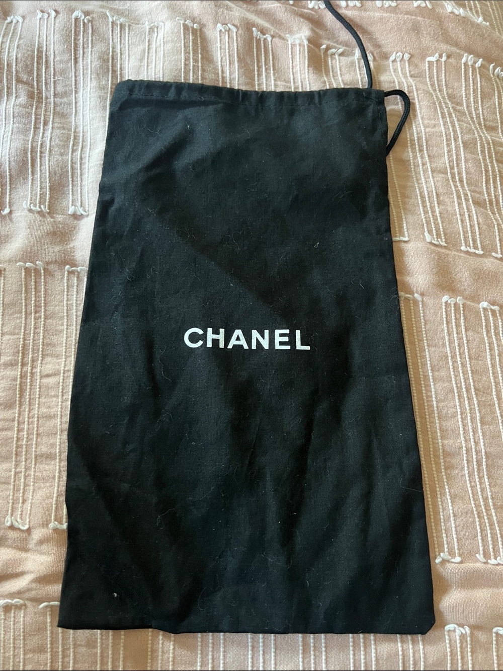 CHANEL Black and White Drawstring Pouch